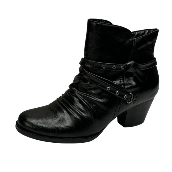 Bare Traps Black Ankle Boots Size 7.5 Side Zip 2” Block Heel Vegan Leather - Picture 2 of 10